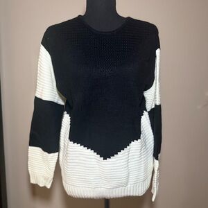 Woven Right Black Cream Two Tone Knit Sweater